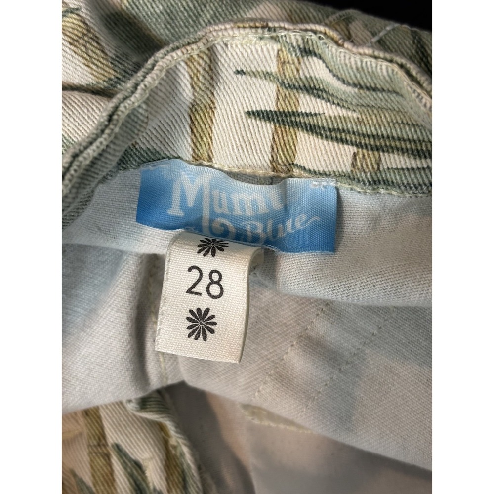 Mumu Blue Pants Womens 28 Green Hawn Trouser Bamboo Palm Tree Print Twill EUC - Picture 5 of 6